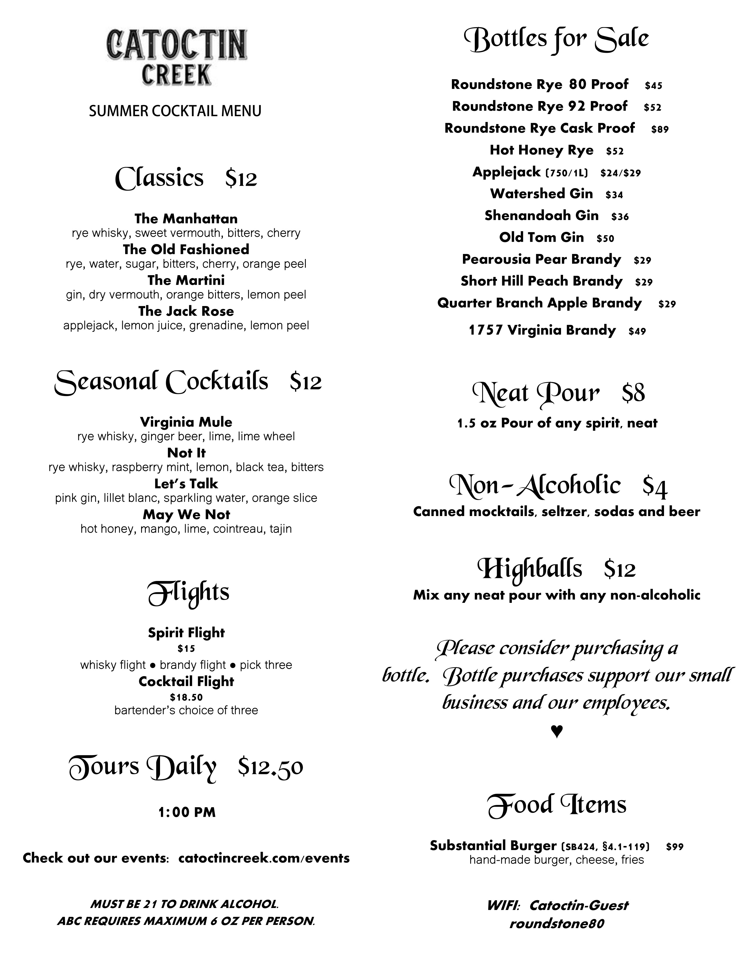 Catoctin Creek Menu