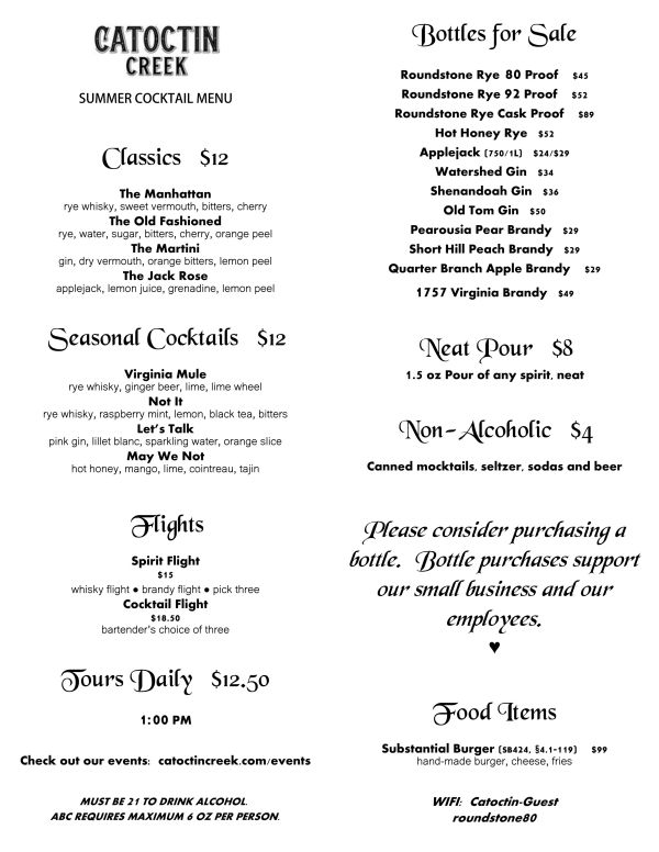 Catoctin Creek Menu